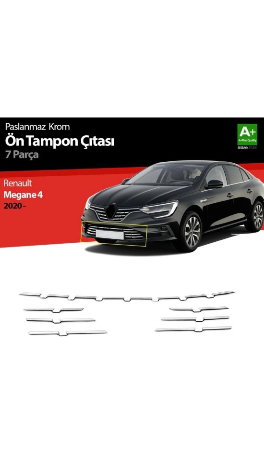 Renault Megane 4 Krom Ön Tampon Çıtası 2020 Üzeri Uyumlu Paslanmaz Çelik