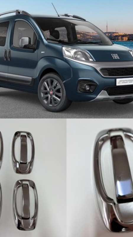 Fiat Fiorino Krom Kapı Kolu Set 8 Parça 2008-2024 Model Aralığı Uyumlu Parlak Paslanmaz Çelik 