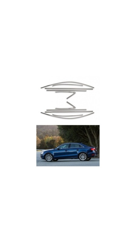Audi A3 Krom Cam Çerçeve Nikelajı Tam Tur 2012-2021 Model Aralığı Uyumlu Parlak Paslanmaz Çelik 