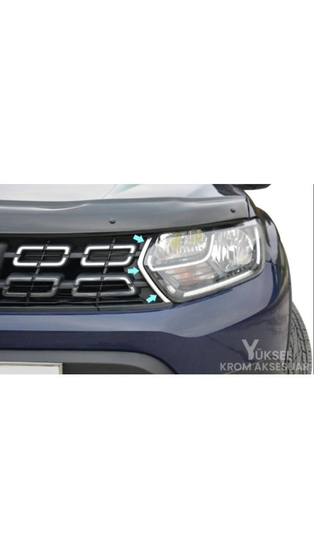 Dacia Duster Krom Parlak Ön Panjur Köşesi 2018 Model Üzeri Uyumludur Dacia Duster Krom Parlak Ön Panjur Köşesi 2018 Model Üzeri Uyumludur