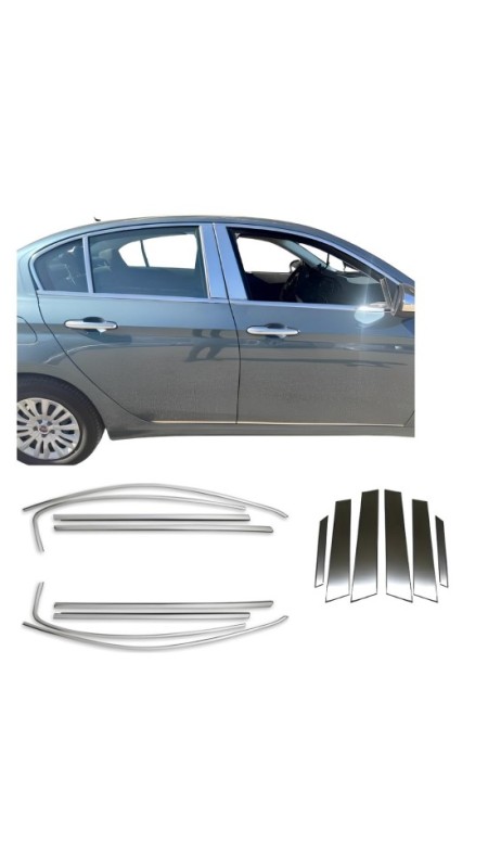 Fiat Egea Sedan Krom Cam Çerçeve Ve Direk Seti 2014-2023 Model Aralığı Uyumlu