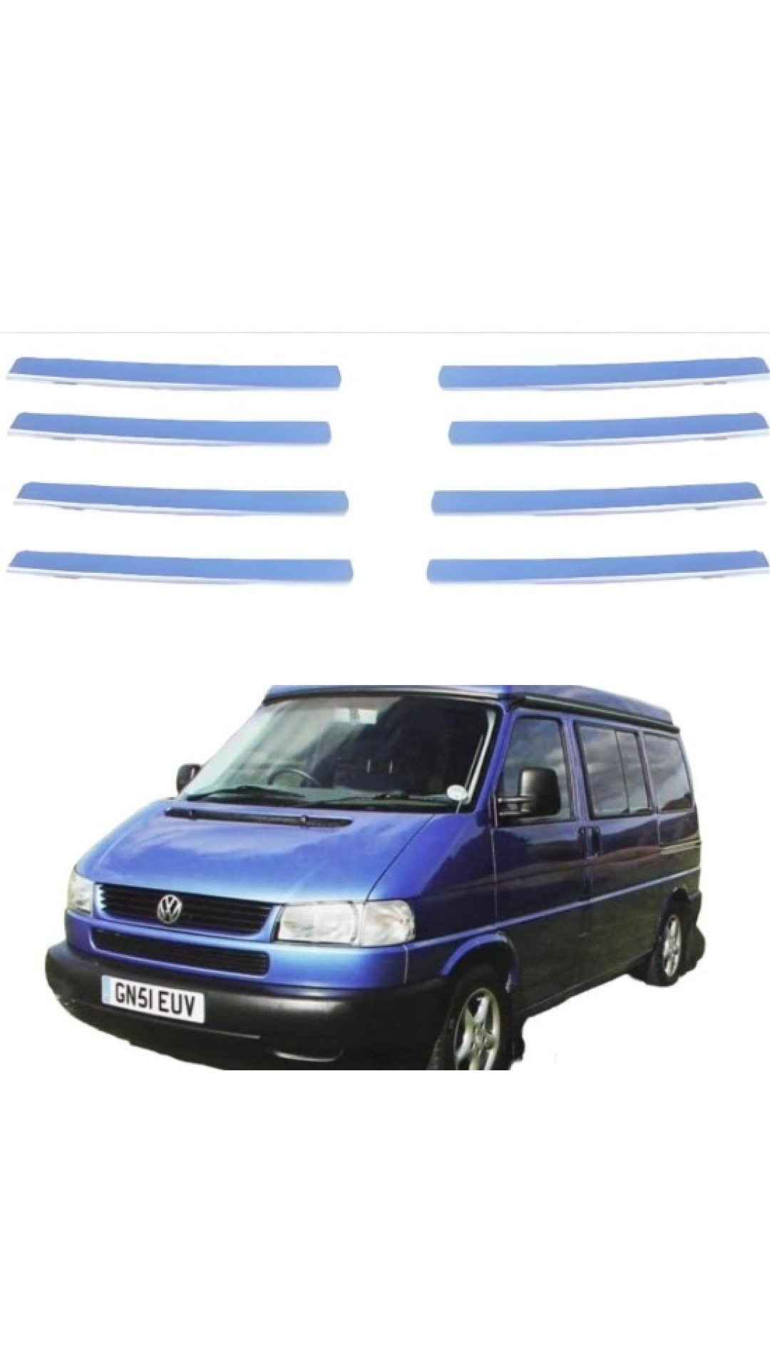 Vw T4 Transporter Krom Ön Panjur 8 Parça 1995-2003 Model Aralığı Uyumlu Parlak Paslanmaz Çelik