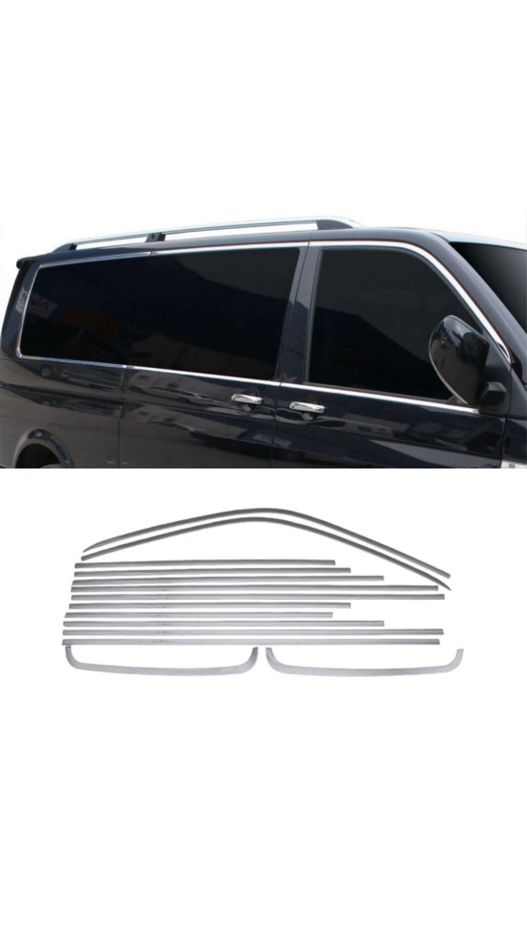 VW Transporter T6 Kısa Şase Krom Cam Çerçeve Seti 2015-2024 Tek Sürgü